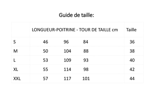 guide des tailles
