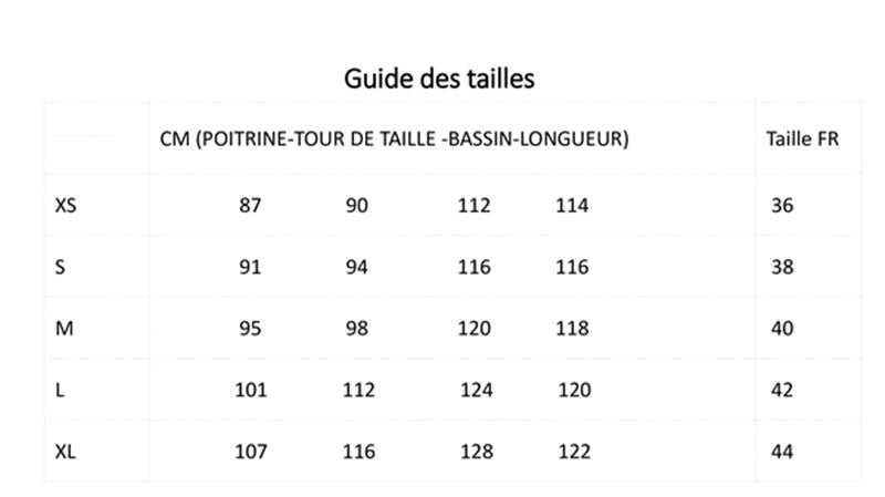 guide des tailles pour robe de soirée en soie Allure