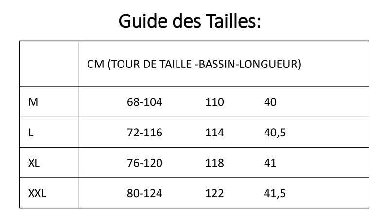 guide des tailles pour short en soie liberte 